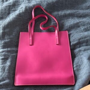 Frederic T PARIS Bright Pink/Purple Leather Medium Tote with Scalloped Edge